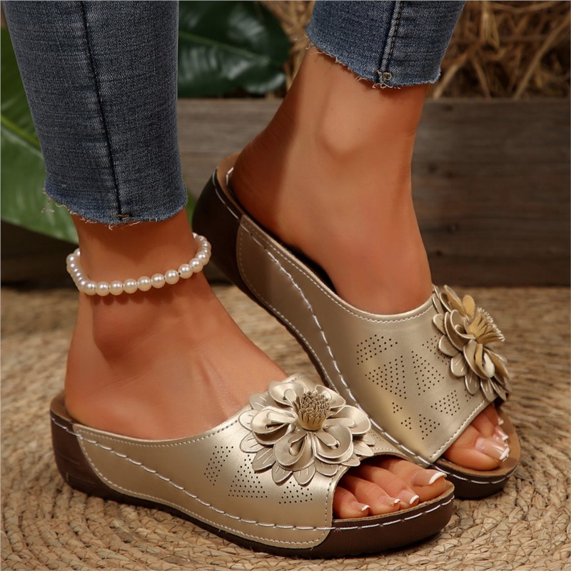 Fashion Wedge Flower Sandals Women Slip On Elegant Outdoor Ladies Shoes Stylish Female Footwear 8