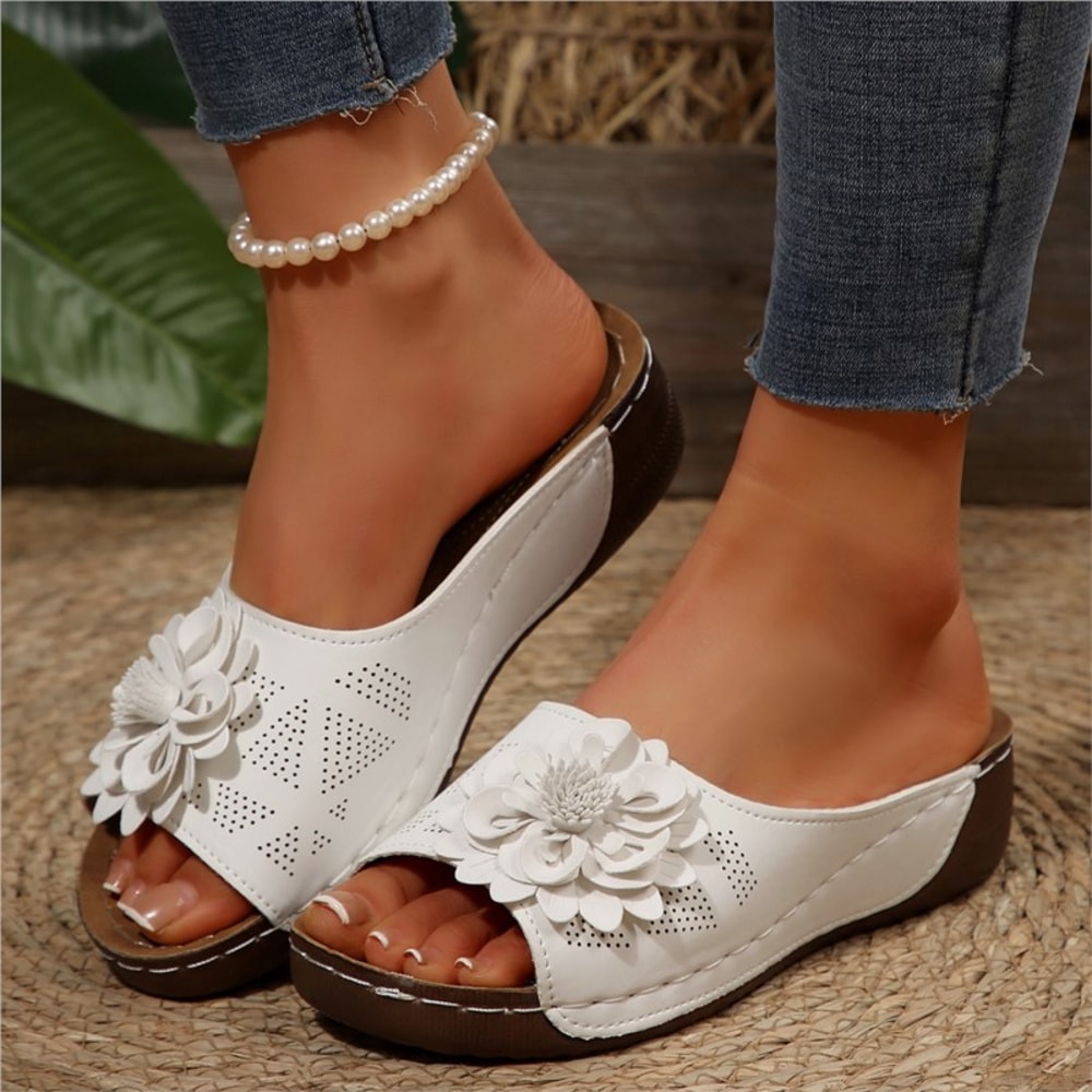 Fashion Wedge Flower Sandals Women Slip On Elegant Outdoor Ladies Shoes Stylish Female Footwear 11