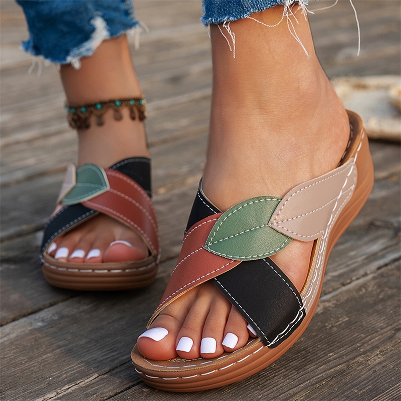 Womens Wedge Sandals Summer Huaraches Retro Ladies Slide Shoes Casual Female Footwear 1