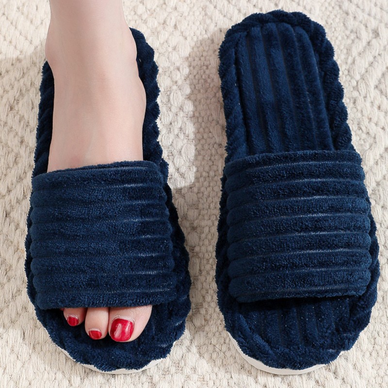 Womens Slippers Indoor Open Toe Fuzzy Slides For Women Corduroy Warm Memory Foam House Shoes Soft A 2