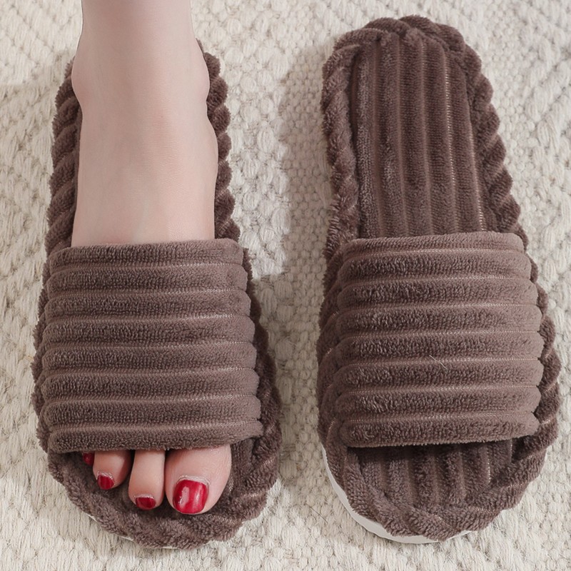 Womens Slippers Indoor Open Toe Fuzzy Slides For Women Corduroy Warm Memory Foam House Shoes Soft A 3