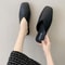 Elegant Summer Women Mules Square Closed Toe Flat Leather Slippers Casual Black White Slides For La 3
