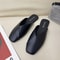 Elegant Summer Women Mules Square Closed Toe Flat Leather Slippers Casual Black White Slides For La 5