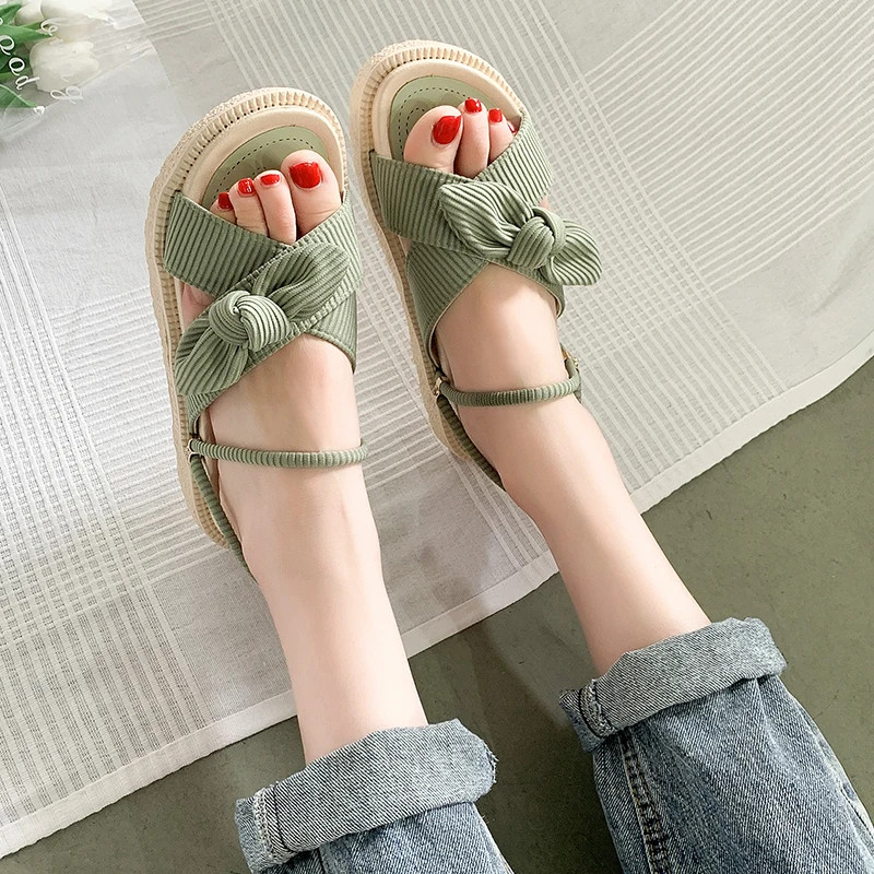 Summer Fairy Style Sandal For Women Fashion Student Platform Flats Roman Lady Cute Slippers 4