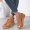 Womens Casual Shoes, Summer Peep Toe Wedge Sandals, Fashion Solid Color Flat High Heels