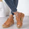 Womens Casual Shoes, Summer Peep Toe Wedge Sandals, Fashion Solid Color Flat High Heels
