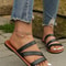 Summer Rimocy Sandals for Women, Flat Heel PU Leather Slip-On Slippers, Casual Gladiator Beach Shoes