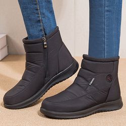 warm fur womens boots, winter flat shoes, waterproof ankle boots, low heels snow boots