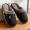 Waterproof PU Leather Mens Winter Slippers With Warm Fur Lined House Shoes Big Size For Home Bedroo 1