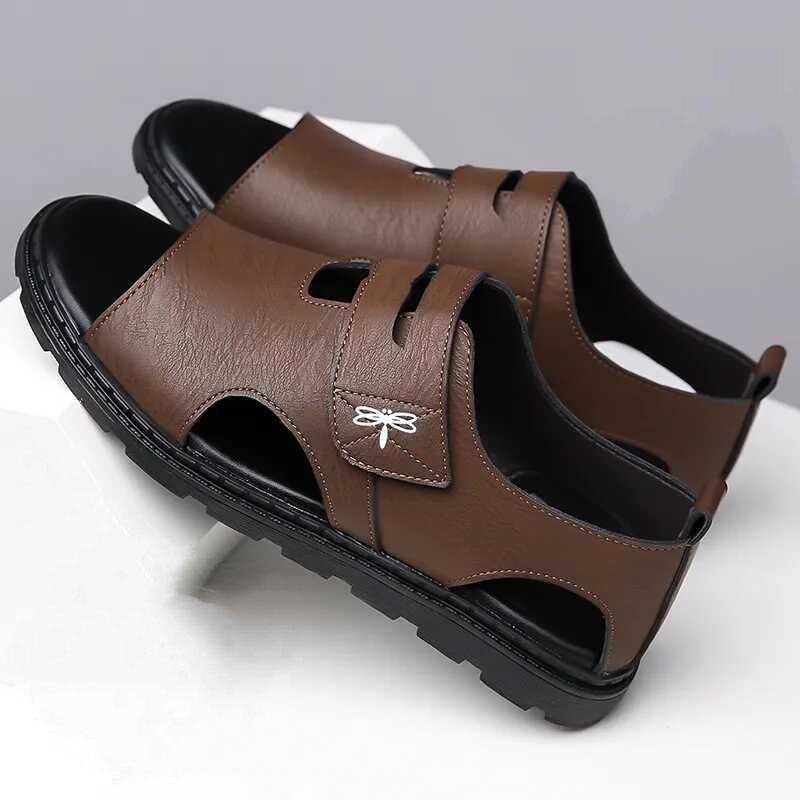 New Roman Sandals for Men, Comfortable Leather Beach Shoes, Soft Bottom Casual Shoes for Men