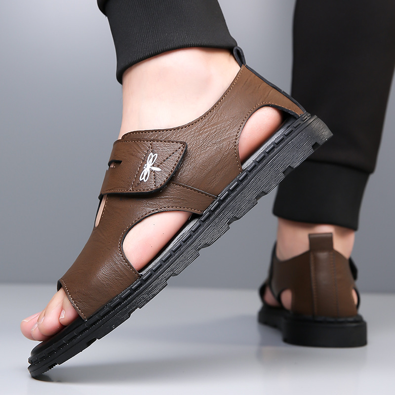 New Roman Sandals for Men, Comfortable Leather Beach Shoes, Soft Bottom Casual Shoes for Men