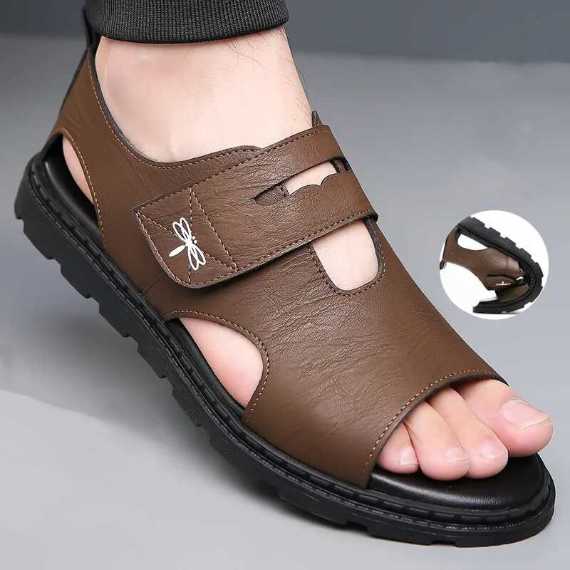 New Roman Sandals for Men, Comfortable Leather Beach Shoes, Soft Bottom Casual Shoes for Men