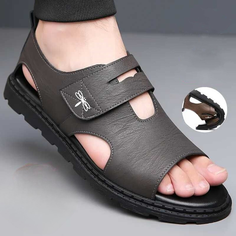 New Roman Sandals for Men, Comfortable Leather Beach Shoes, Soft Bottom Casual Shoes for Men
