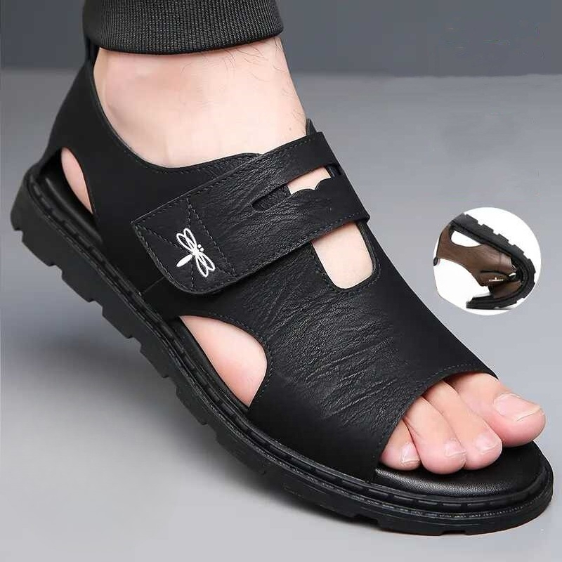 New Roman Sandals for Men, Comfortable Leather Beach Shoes, Soft Bottom Casual Shoes for Men