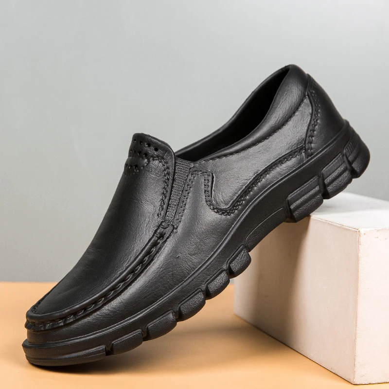 Mens Fashion Leather Casual Shoes Waterproof Driving Loafers Nonslip EVA Chef Shoes Comfort Soft So 0