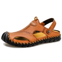 high quality genuine leather mens sandals summer outdoor beach shoes soft comfortable slippers for men