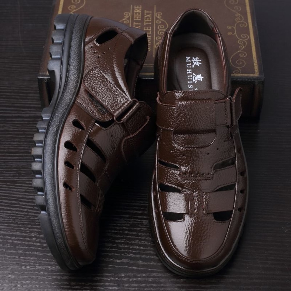 Fashionable Hollow Out Leather Shoes For Men Luxury Casual Summer Sandals High Quality Breathable M 0