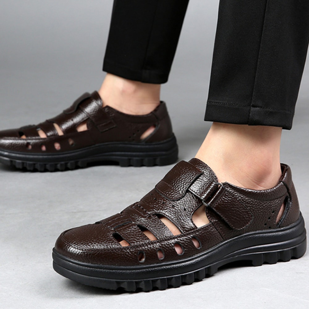 Fashionable Hollow Out Leather Shoes For Men Luxury Casual Summer Sandals High Quality Breathable M 2