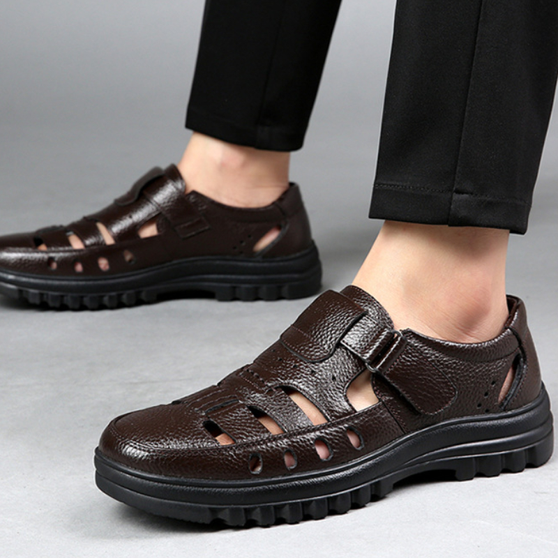 Fashionable Hollow Out Leather Shoes For Men Luxury Casual Summer Sandals High Quality Breathable M 2