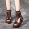 Fashion Leather Women Boots Retro Sandals Breathable Platform Shoes Mid Heels Women Wedges 0