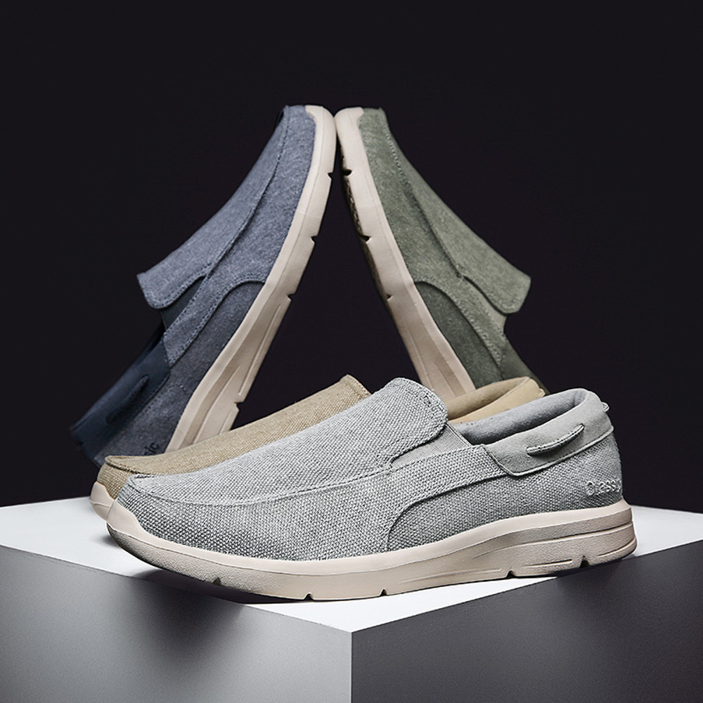 Fashion Casual Men Shoes Lightweight Breathable Canvas Slip On Loafers Driving Sneakers Summer Shoe 2