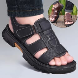 mens casual summer sandals adjustable solid color shoes with durable rubber sole breathable pu for outdoor walking