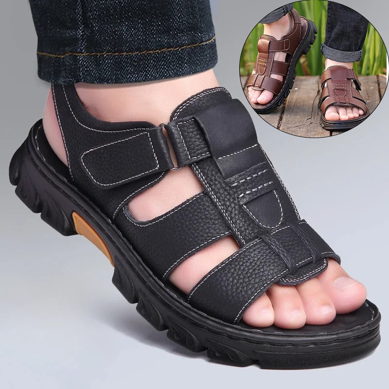 Mens Casual Summer Sandals Adjustable Solid Color Shoes With Durable Rubber Sole Breathable PU For 0