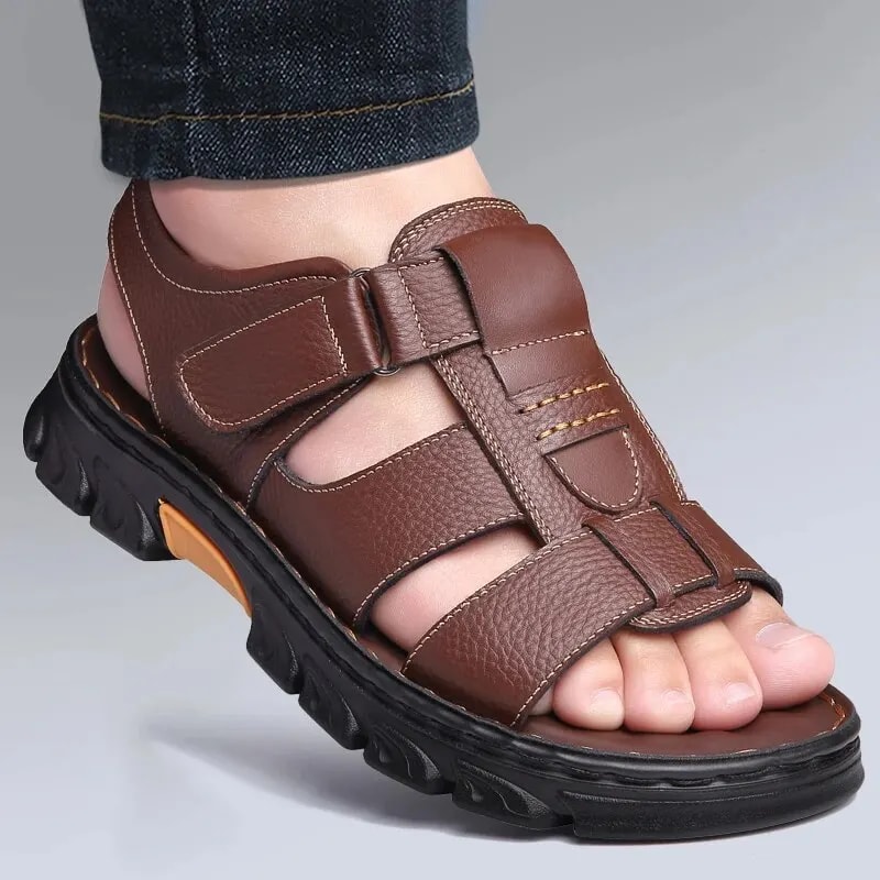 Mens Casual Summer Sandals Adjustable Solid Color Shoes With Durable Rubber Sole Breathable PU For 4