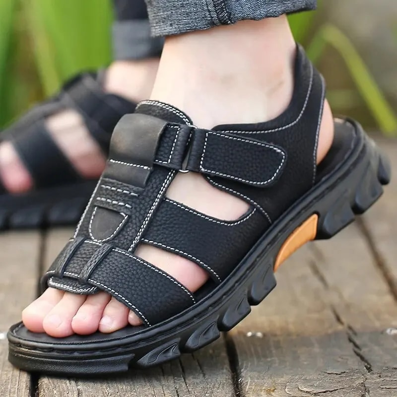 Mens Casual Summer Sandals Adjustable Solid Color Shoes With Durable Rubber Sole Breathable PU For 2