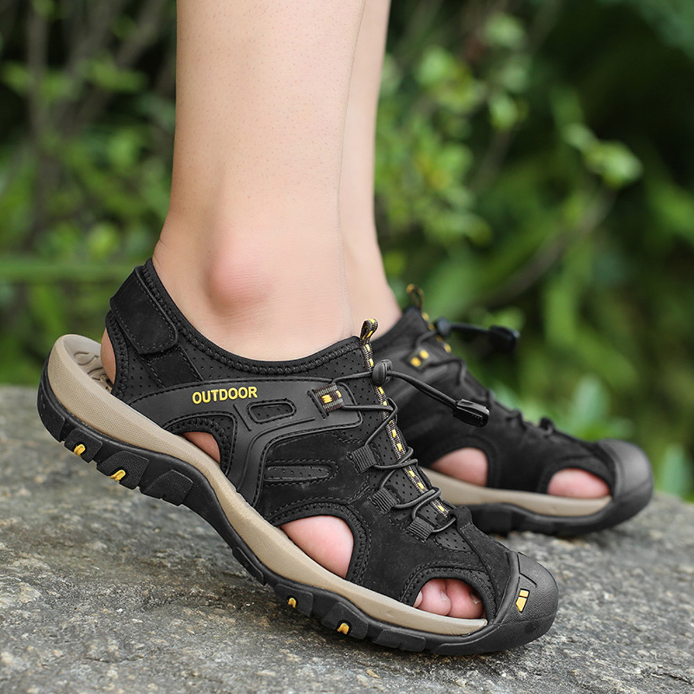 Outdoor Mens Sandals Fashion Men Sneakers Handmade Genuine Leather Nonslip Beach Sandals 5