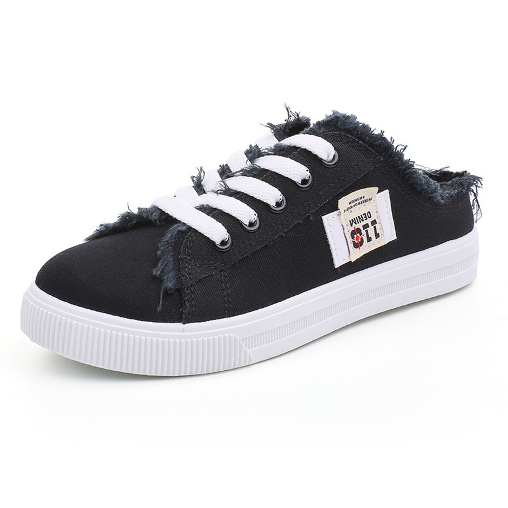 Low Top Denim Sneakers Lace-Up Canvas Sneakers for Women Spring Summer