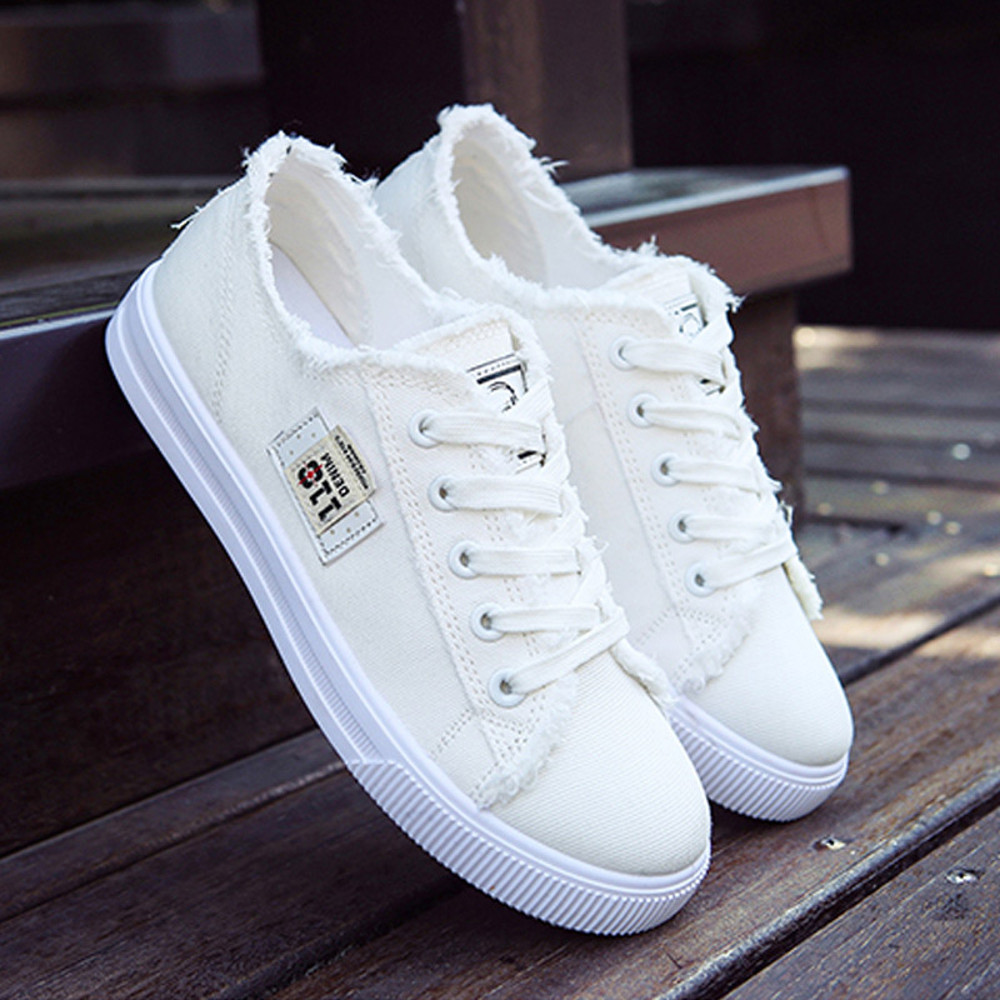 Low Top Denim Sneakers Lace-Up Canvas Sneakers for Women Spring Summer