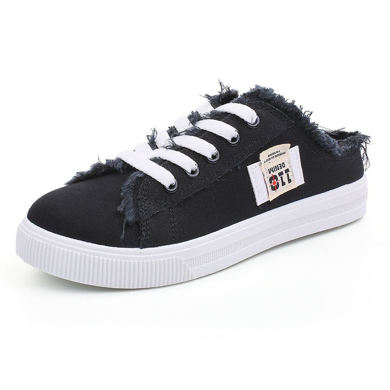 Low Top Denim Sneakers Lace-Up Canvas Sneakers for Women Spring Summer