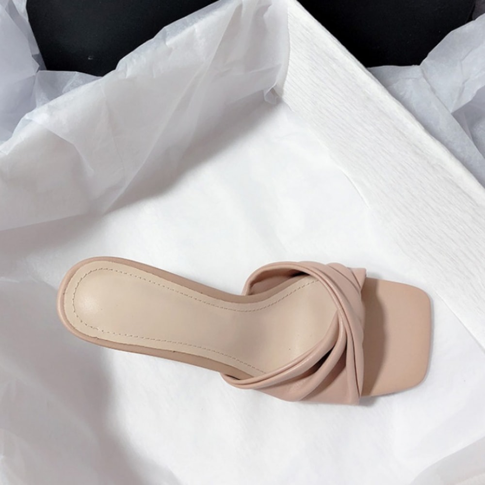 New Fashion Summer Handmade Women Shoes High Heels Square Open Toe Slippers Apricot Off White 4