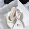 New Fashion Summer Handmade Women Shoes High Heels Square Open Toe Slippers Apricot Off White 6