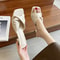 New Fashion Summer Handmade Women Shoes High Heels Square Open Toe Slippers Apricot Off White 1