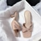 New Fashion Summer Handmade Women Shoes High Heels Square Open Toe Slippers Apricot Off White 8