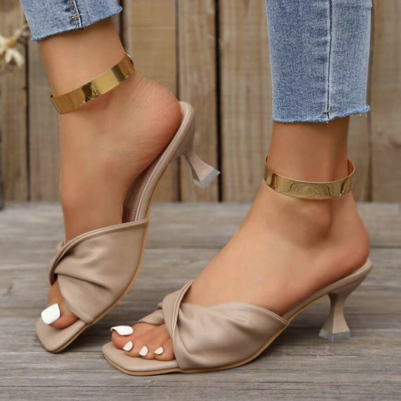 Womens Slippers With Cross Strap Thin Heel Casual Fashionable Sandals With Polyester Lining 4