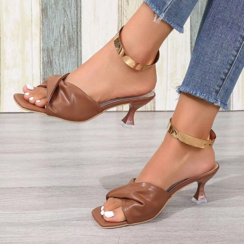 Womens Slippers With Cross Strap Thin Heel Casual Fashionable Sandals With Polyester Lining 10