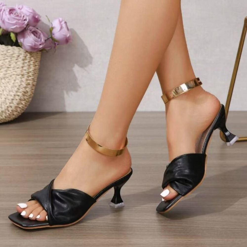Womens Slippers With Cross Strap Thin Heel Casual Fashionable Sandals With Polyester Lining 11