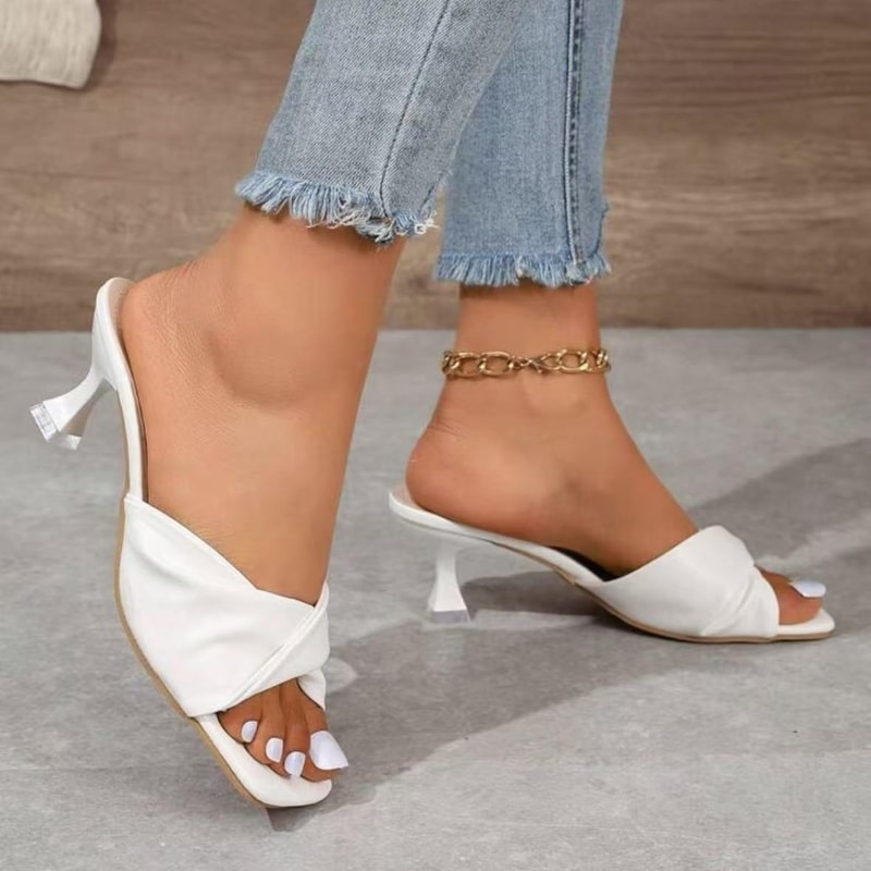 Womens Slippers With Cross Strap Thin Heel Casual Fashionable Sandals With Polyester Lining 6