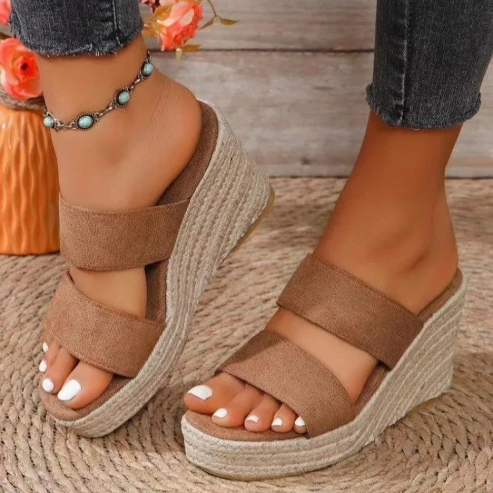 Women Peep High Wedges Heel Slippers Platform Sandals Female Summer Slippers 5