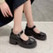 Women Black Ankle Buckle Platform Pumps Punk Mary Jane Shoes Patent Leather Thick Heels 1