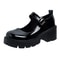 Women Black Ankle Buckle Platform Pumps Punk Mary Jane Shoes Patent Leather Thick Heels 3