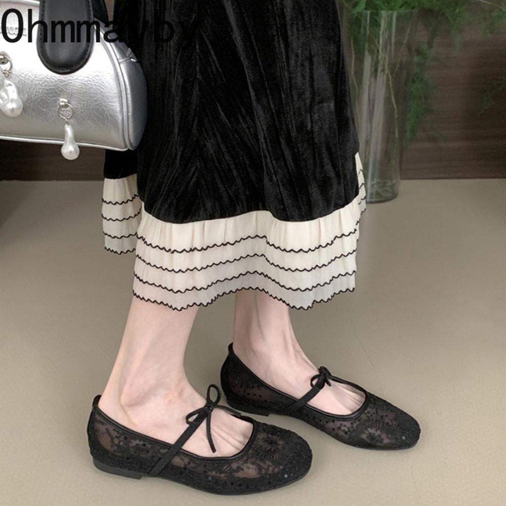 Fashion Spring Lace Mary Jane Shoes Soft Sole Slip On Comfort Flats For Women 2