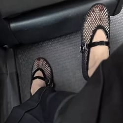 breathable mesh black ballet shoes female fishnet sandals summer flat hollow single shoe