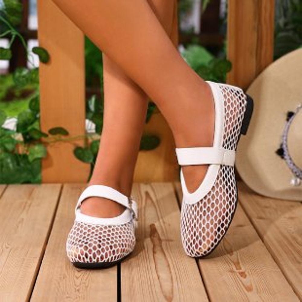 Breathable Mesh Black Ballet Shoes Female Fishnet Sandals Summer Flat Hollow Single Shoe 5