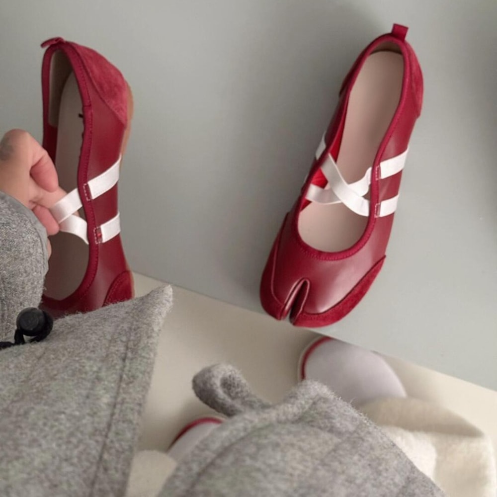 Womens Black Red Silver Ballet Flats Trainers Split Toe Ballerina Sneakers Mary Jane Summer Footwea 3