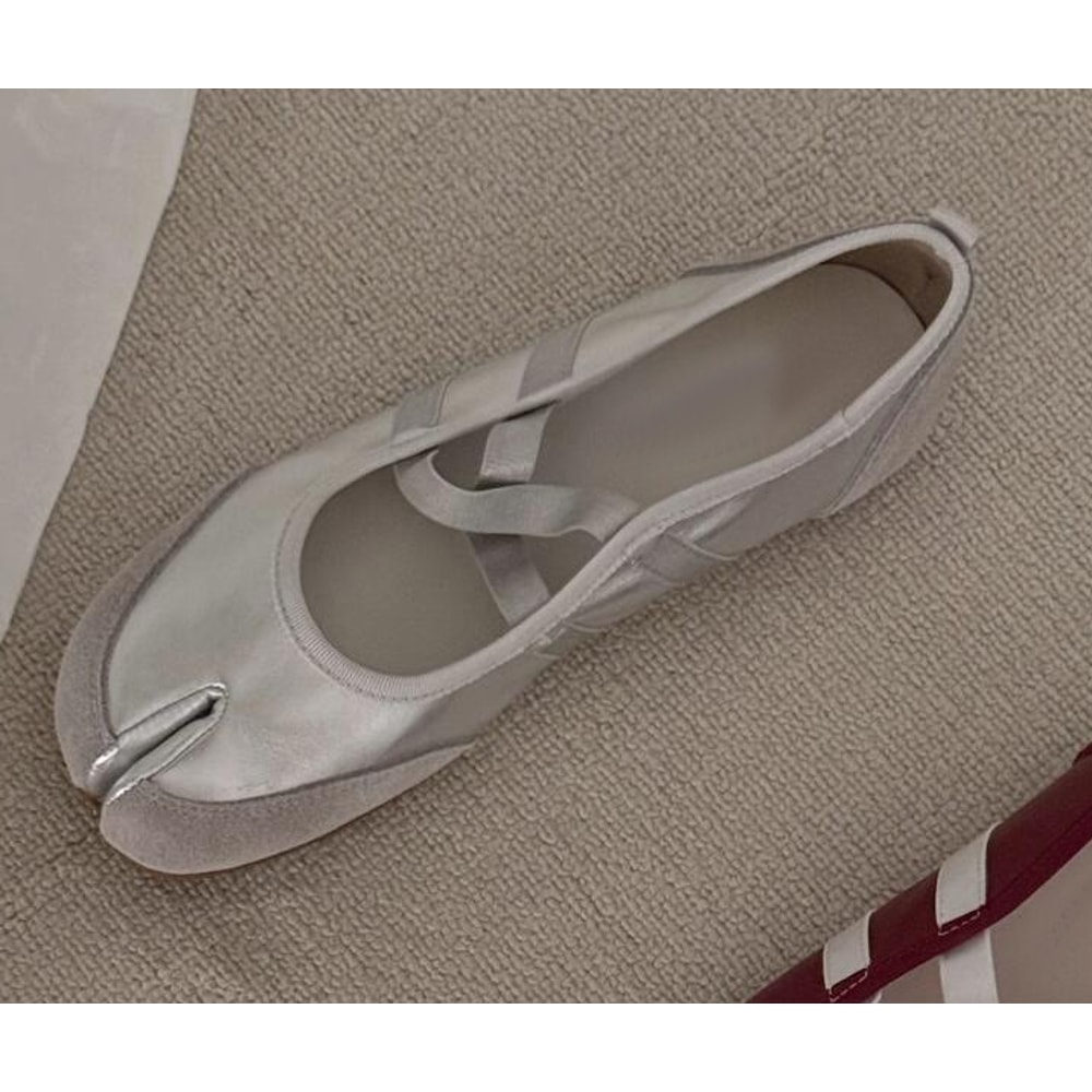 Womens Black Red Silver Ballet Flats Trainers Split Toe Ballerina Sneakers Mary Jane Summer Footwea 5