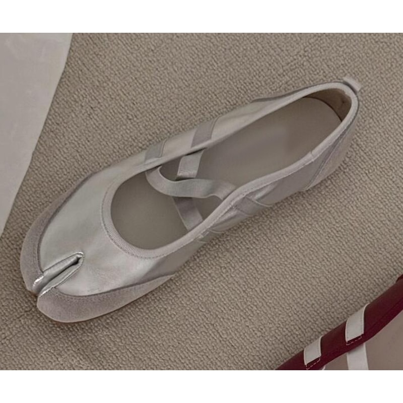 Womens Black Red Silver Ballet Flats Trainers Split Toe Ballerina Sneakers Mary Jane Summer Footwea 5